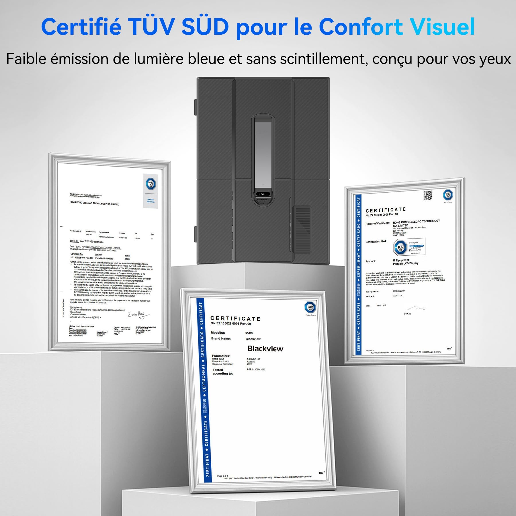 Blackview DCM6 Triple Ecran Pc Portable Ultra-Fin,14 "FHD 1080P IPS Moniteur pour Ordinateur Portable Certifié TÜV- Plug & Play sans Pilote,13"-17.3" Compatible avec Mac, Windows,Chrome, Switch,PS45