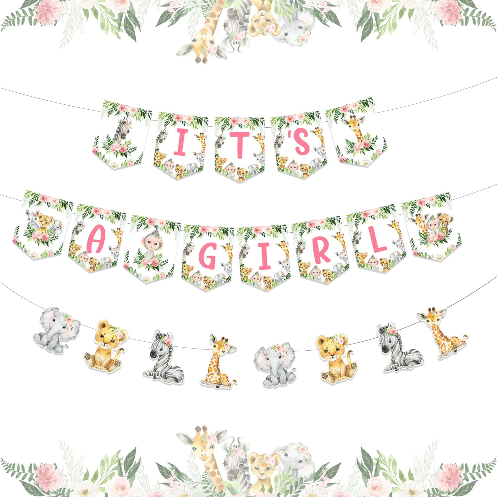 Bannière de fête prénatale It's a Girl pour sublimer le buffet d'une baby shower jungle