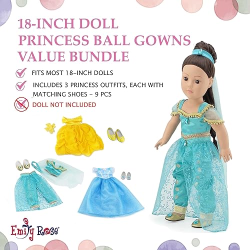 Miniatura 3 de Emily Rose Ropa de muñeca de 18 pulgadas, paquete de 9 piezas de vestido de princesa con 3 pares de zapatos únicos | 18 pulgadas de muñeca de moda