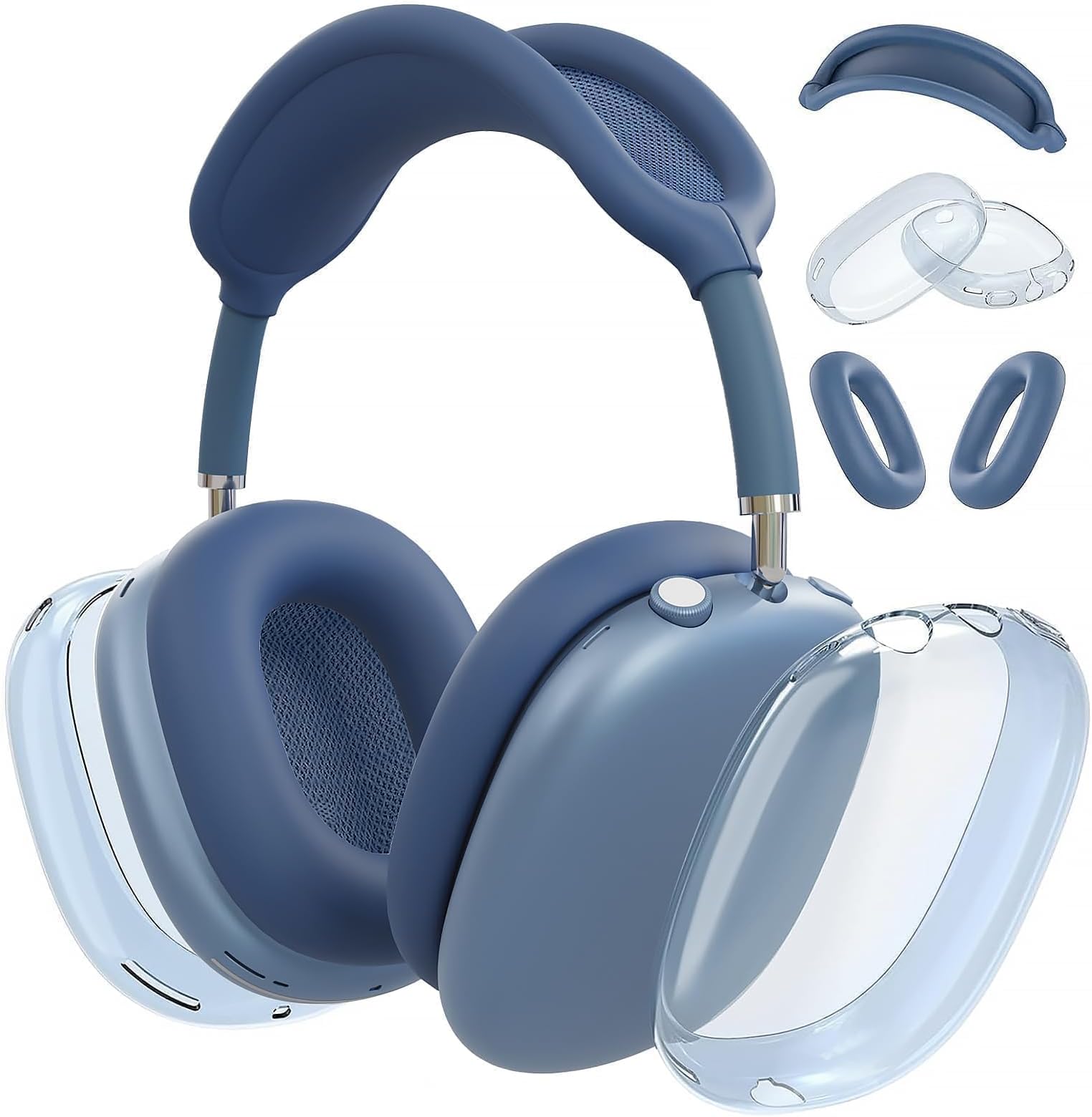 [2 Pack] Clear Soft TPU& Silicone Case for AirPod Max,Ear Pad Case Cover/Ear Cups Cover/Headband Cover,Skin Anti-Scratch, Accessories Ultra Protective Cover for Apple AirPods Max(Blue Plus)