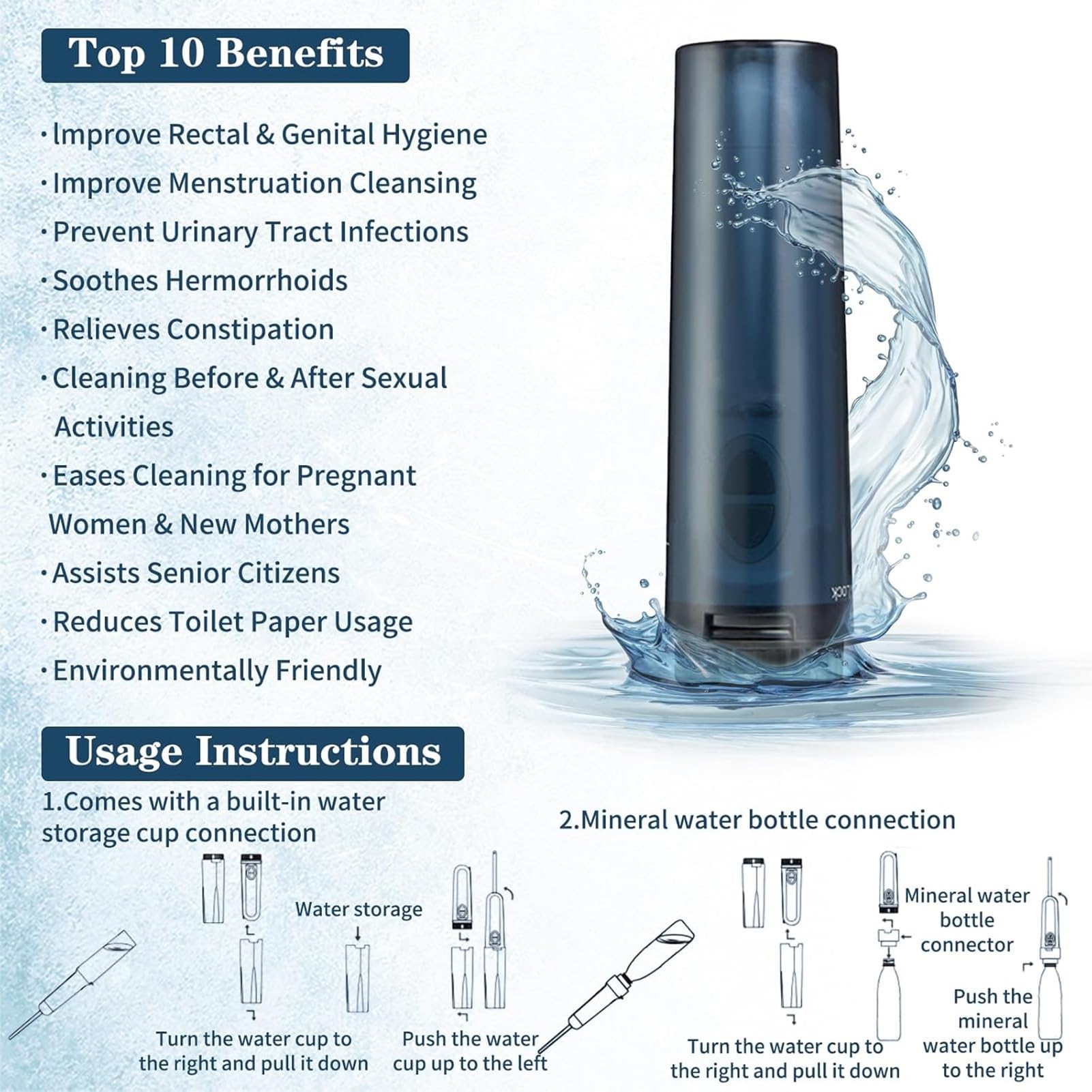 Bidet Portatile da Viaggio, Bidet da Viaggio Ricaricabile, spruzzatore for Bidet Elettrico Portatile ad Alta Pressione, Pulizia dell'igiene Personale, Cura lenitiva Postpartum, perineale