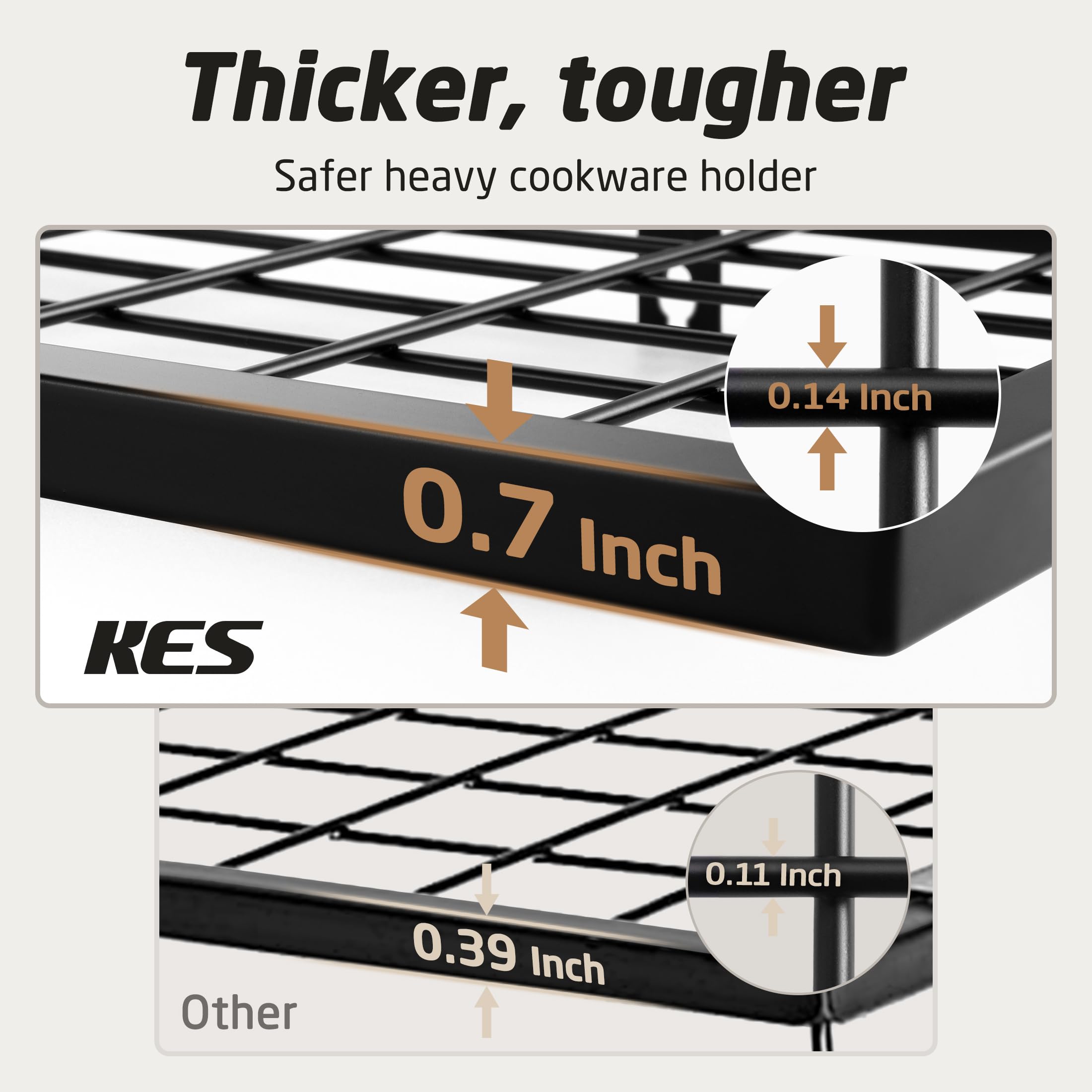 KES Estante de Cocina para Colgar Soporte para Ollas y Sartenes con 12 Ganchos Almacenaje Organizador Negro 75CM, KUR215S75-BK