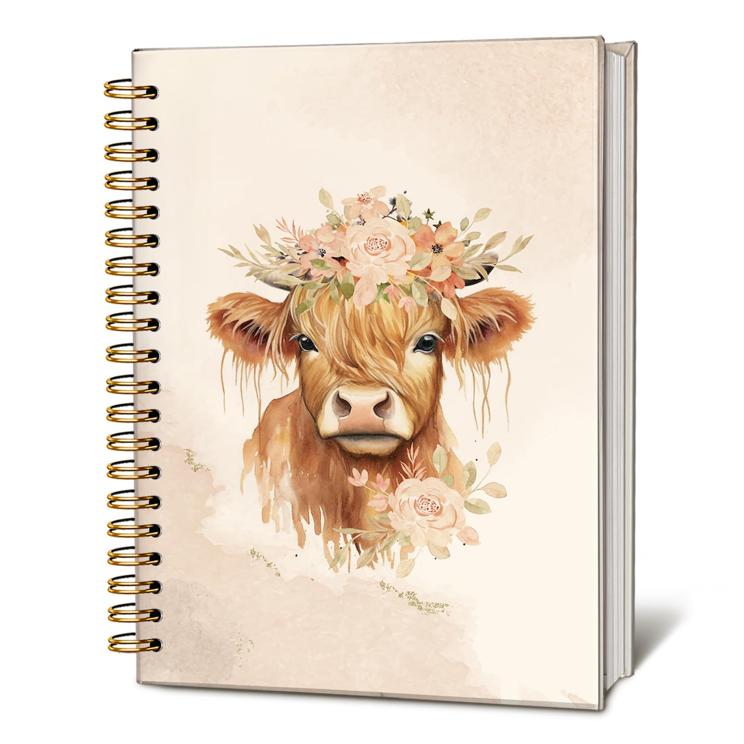 LIANGW Floral Cow Watercolor Notebook, Cows Lover Gifts Notebooks for Note Taking, Cows Gifts for Women Journal, Cute Western Flower Fluffy Cow