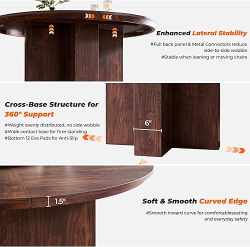 Miniatura 5 de OKD Mesa de comedor redonda de 47 pulgadas para 4-6, mesa de comedor moderna orgánica con borde de mesa grueso, base de pedestal cruzado, mesas de