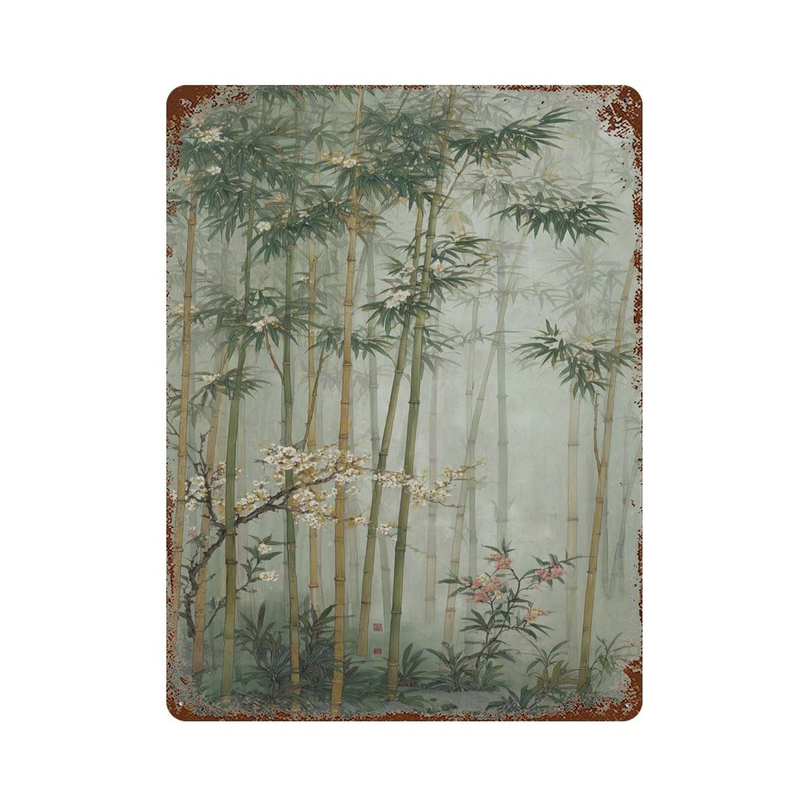 xiaoxiaoshen Bamboo Forest Asian Landscape Tranquil Nature Zen Wall Decor Art Metal Tin Poster Modern Home Decor Art Home Bar Shop Decorations Vintage Sign 40x30cm