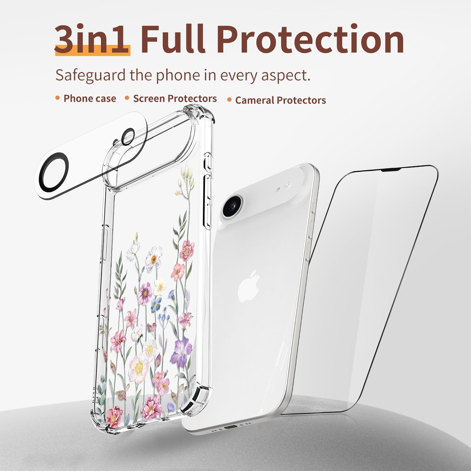 for iPhone 17 Air Case ,[3 in 1]with Screen Protector & Camera Lens Protector, Flower Pattern Design,Clear Soft Shockproof Slim Floral Phone Cover for Women Girls 2025 6.5" (Blooming Flowerets) - Image 6
