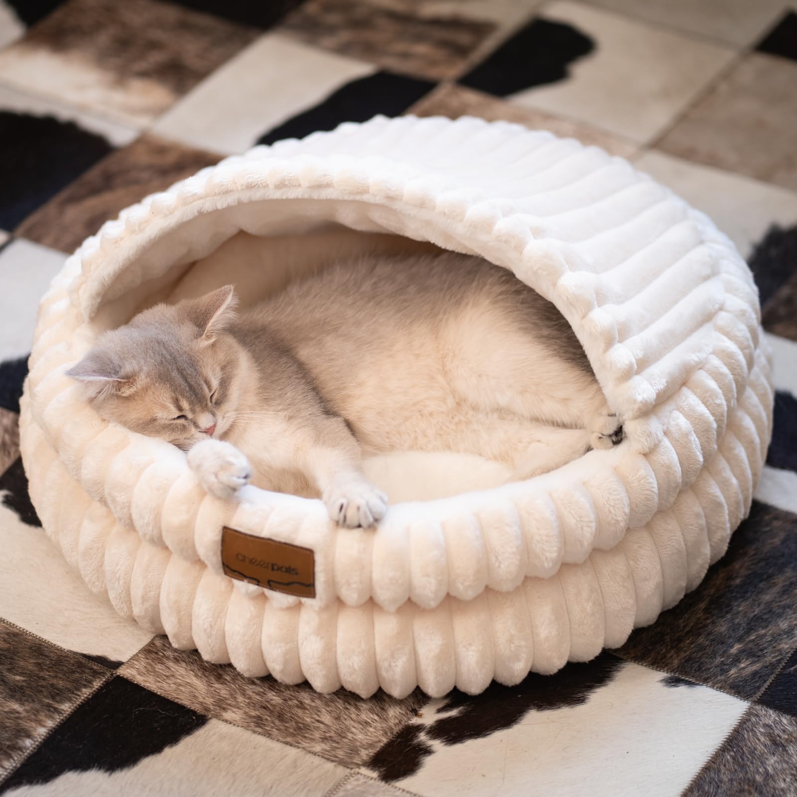 Photo 1 of CHEERPALS Cat Cave Bed for Indoor Cats, Washable Covered Cat Bed Hooded Kitty Bed Soft Fluffy Pet Bed for Puppy and Small Dog(White)