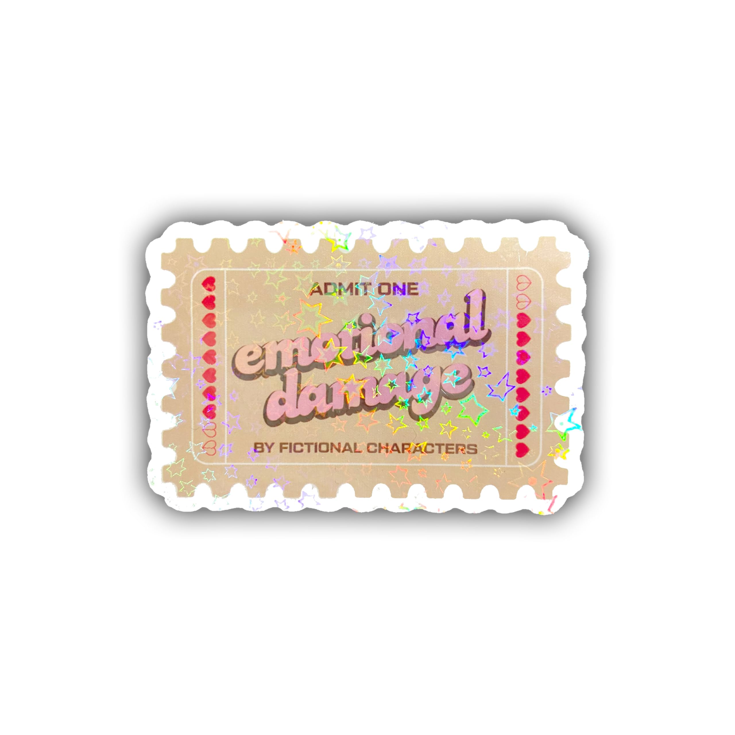 BELISMIA 3pcs Ticket to Emotional Damage Holographic Stickers, Holographic Vinyl Waterproof Stickers for Laptop Phone Water Bottle Kindle, Gifts for