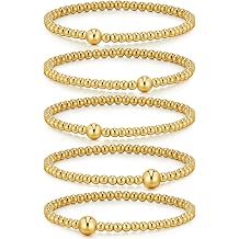 doubgood Gold Bracelets for Women, 18K Gold Plated Beaded Bracelet Sets Stackable Jewelry for Mom Valentines Gifts