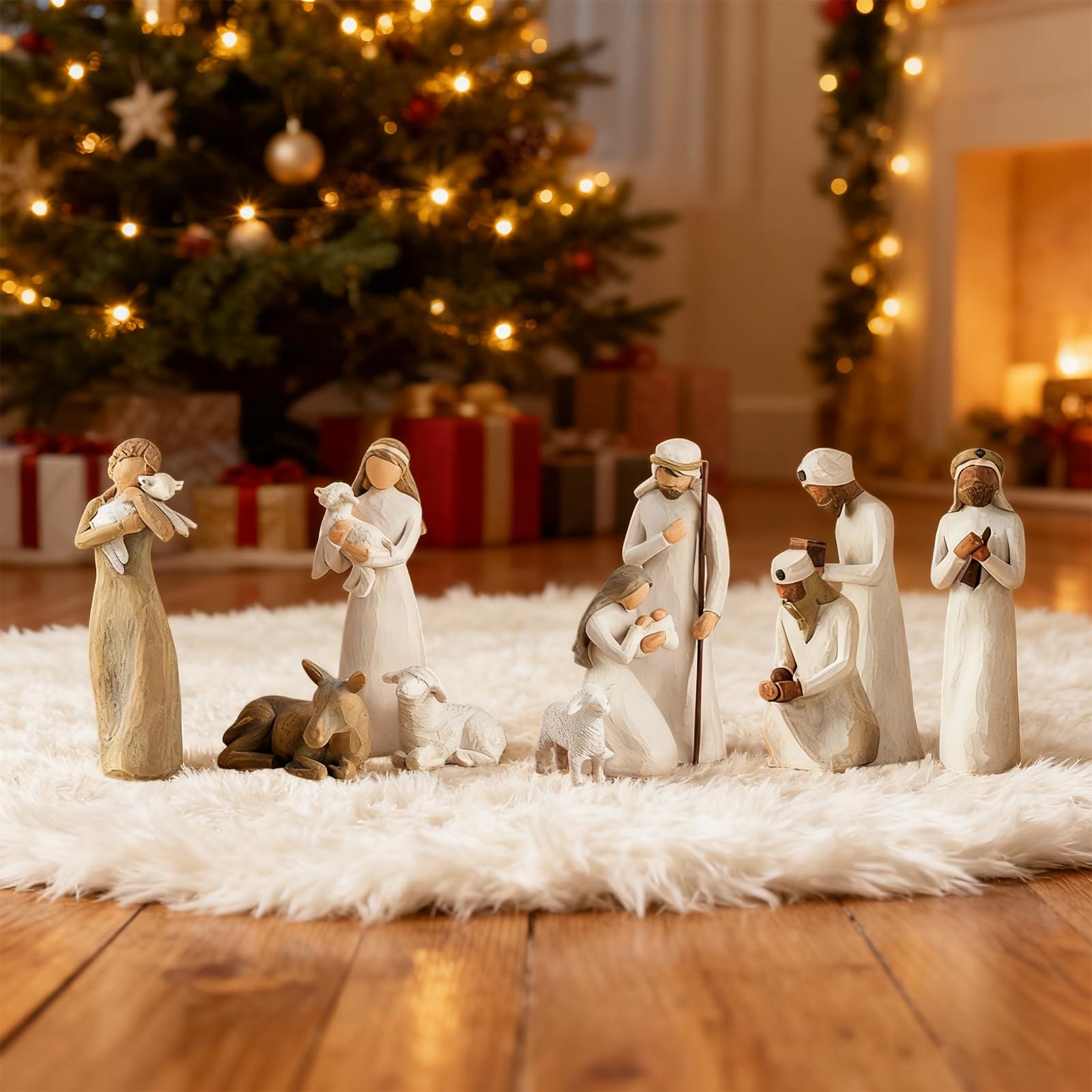 Set di 10 personaggi presepe in resina, presepe born scene, presepe con figurine, nascita Belen Natale, presepe in resina sacra famiglia, decorazione