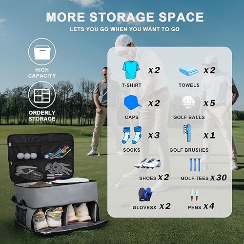 Miniatura 2 de Organizador de maletero de golf con compartimento ventilado separado para 2 pares de zapatos, almacenamiento de maletero de golf, camisetas para