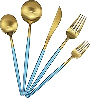 Vista 17 de Gugrida Juego de cubiertos de acero inoxidable 18/10 de 20 piezas, cubertería plateada, juego de vajilla de lujo, cubertería de mesa para viajes que