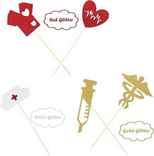 Miniatura 4 de 50 adornos para cupcakes de enfermería con purpurina para enfermera, graduación, decoración con tapa de enfermera, diseño de corazón para