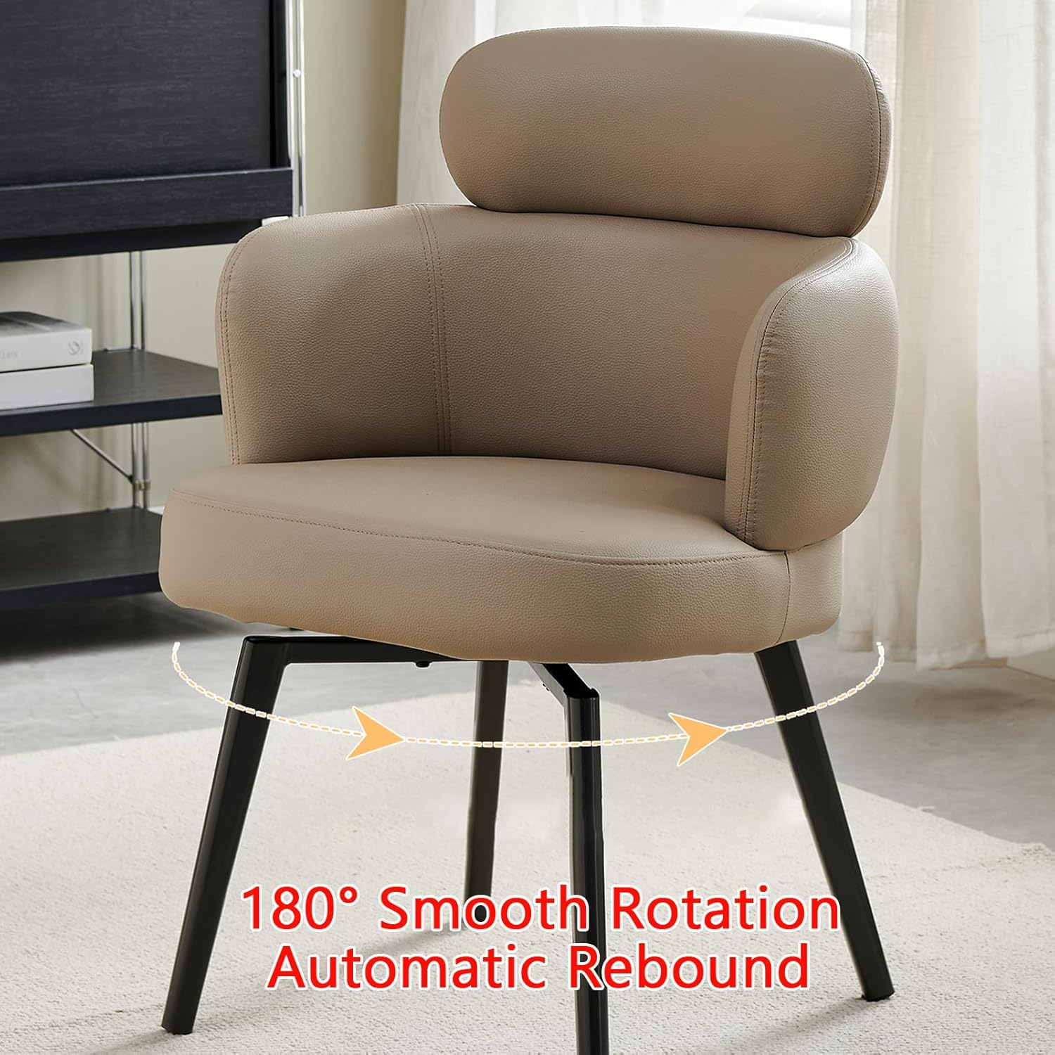 ZTGL Modern Swivel Dining Chairs, Comfy Upholstered Side Chair for Kitchen Living Room, Office Chair No Wheels with Arms, Versatile Accent Chairs with Metal Legs,D,180°Rotating(2 PCS)