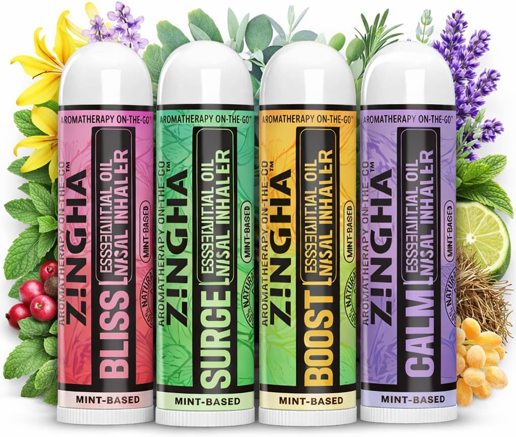 Z!NGHA Natural Aromatherapy Nasal Stick Boost Focus & Enhance Breathing | Portable Sinus Relief & Relaxation Nasal Inhaler Stick | Essential Oil Blend for Stress and Congestion (4PK ESSENTIAL OIL MIX)