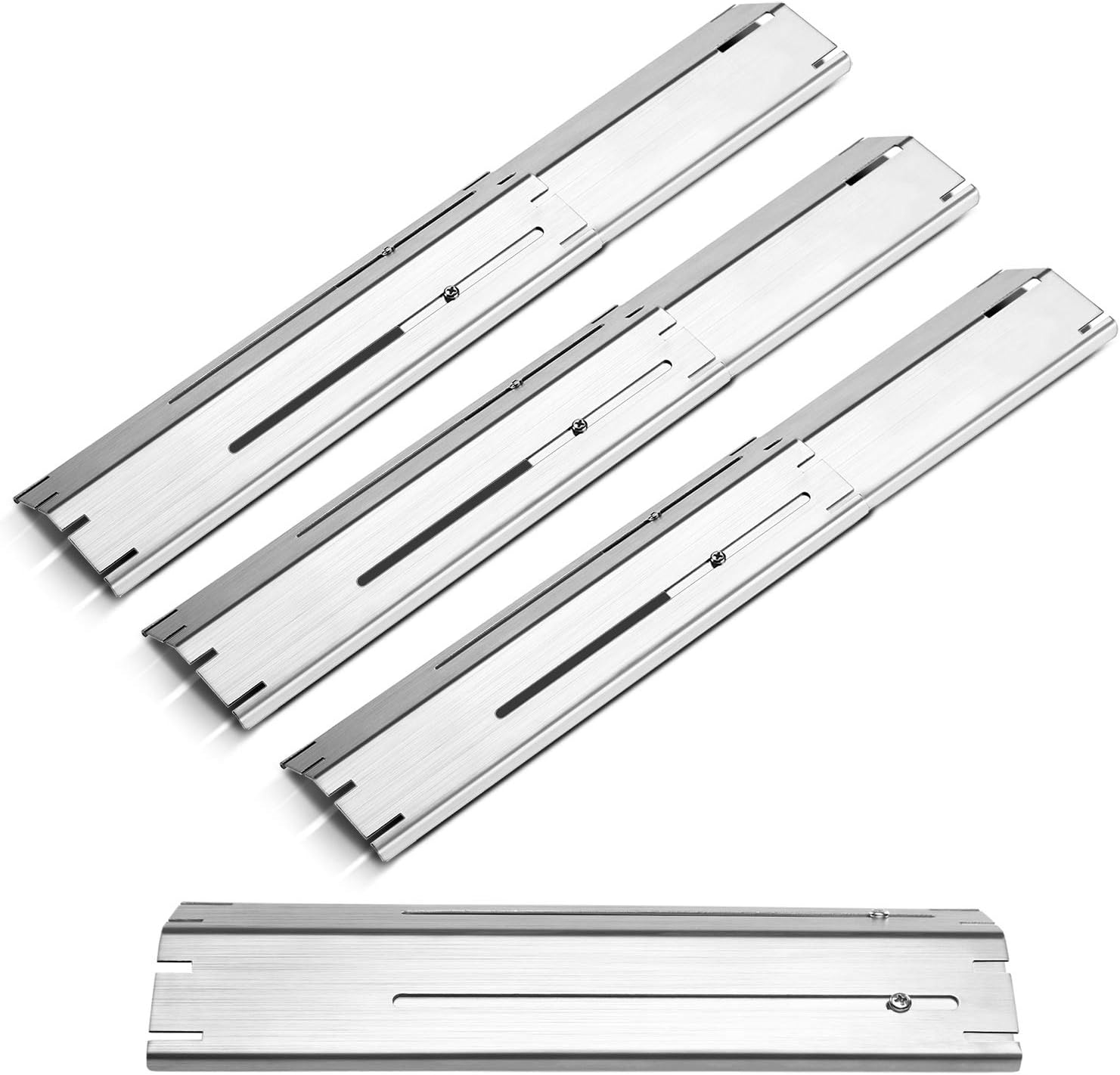 Unicook 4 Pack Adjustable Grill Heat Plates, Extend from 11.75" up to 21" Length，Gas Grill Burner Covers Replacement Parts, Stainless Steel BBQ Heat Shields for Outdoor Barbecue, Flame Tamers