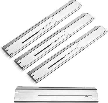 Unicook 4 Pack Adjustable Grill Heat Plates, Extend from 11.75" up to 21" Length,Gas Grill Burner Covers Replacement Parts, Stainless Steel BBQ Heat Shields for Outdoor Barbecue, Flame Tamers
