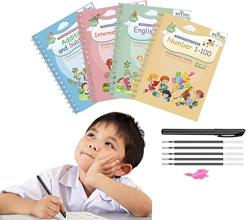 Libros de trabajo de escritura mágica Práctica de escritura a mano, cuaderno mágico de ayuda para escribir a mano, bolígrafo mágico reutilizable,