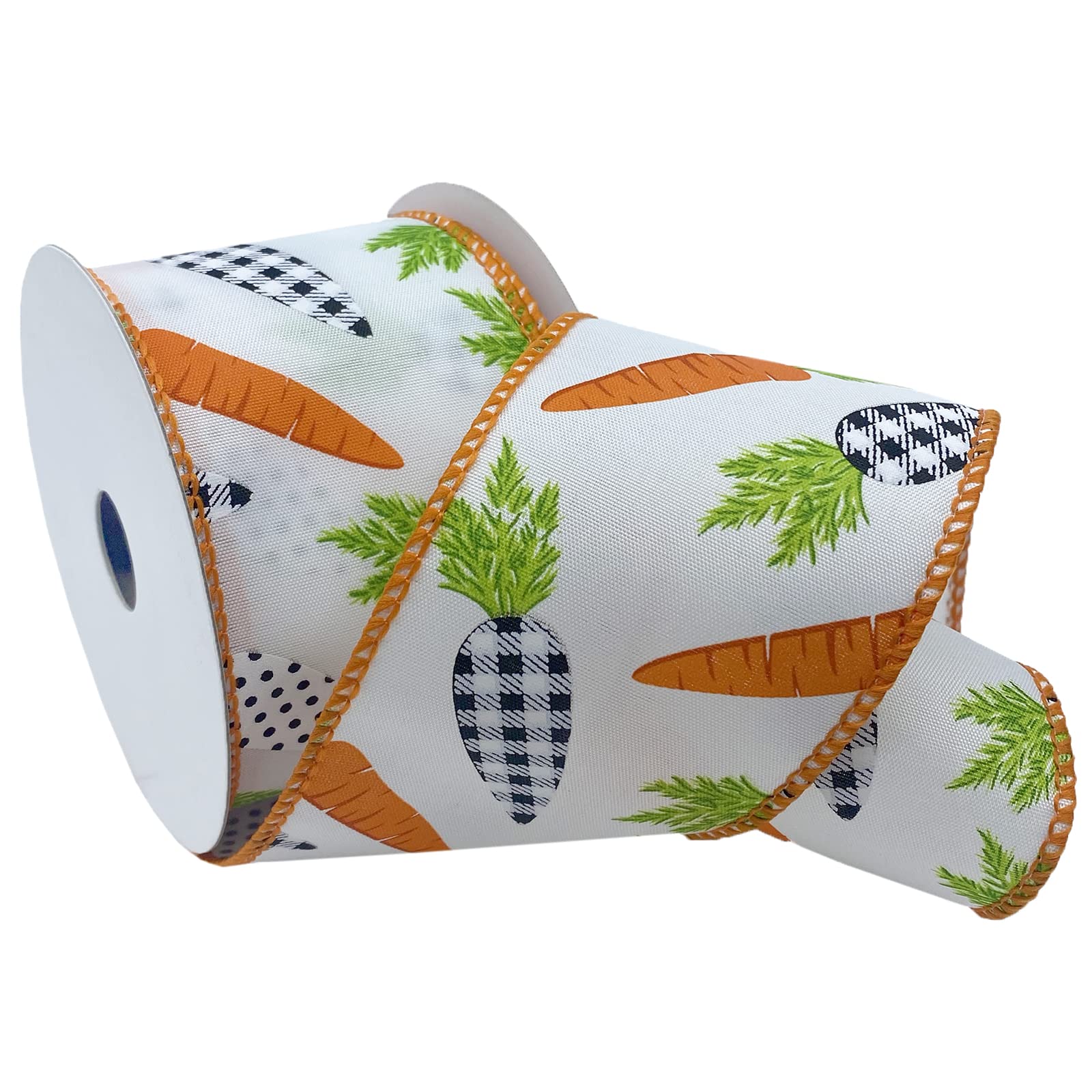 Ruban taffetas carottes blanc et orange 6,3 cm pour structurer de grands nœuds