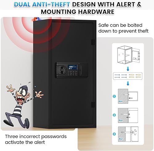 Miniatura 6 de Caja de seguridad ignífuga de 6.5 cuft, caja fuerte para el hogar, impermeable, gran seguridad para documentos con teclado digital LCD, alerta