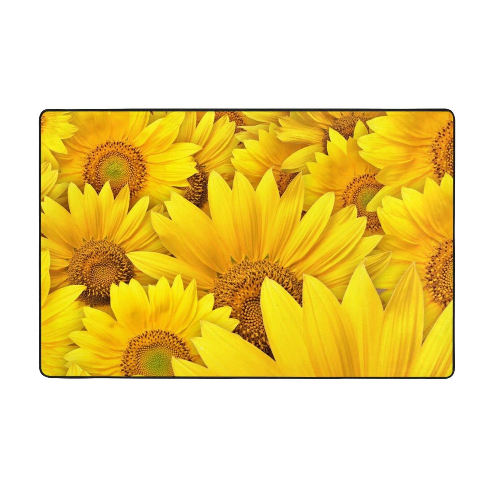 Grand tapis de salon lavable antidérapant 150x100 peluche douce motif tournesols