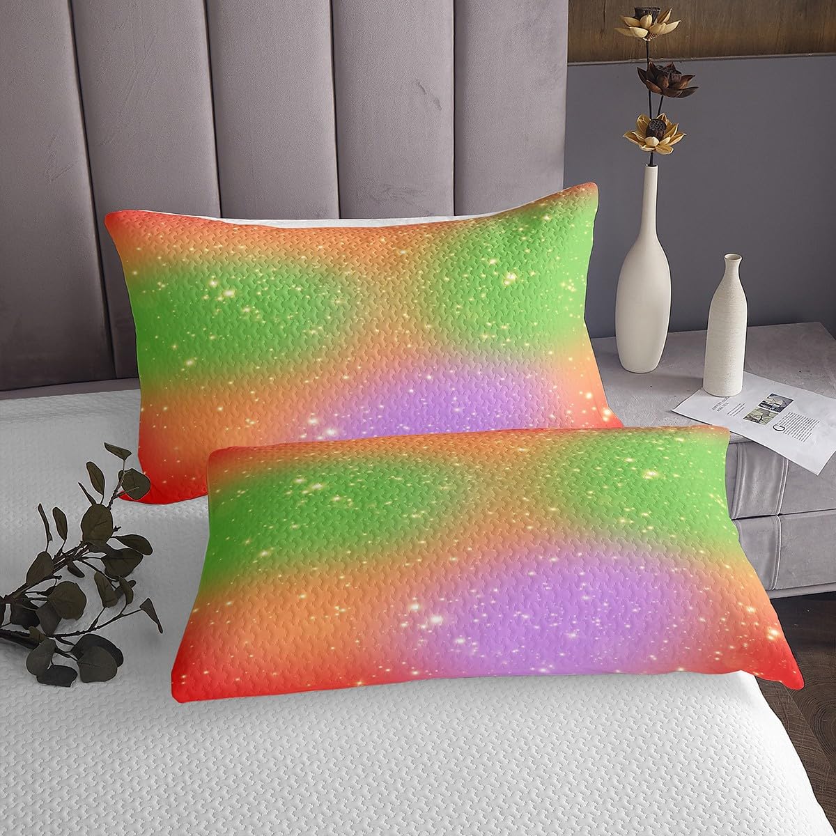 Homemissing Juego de ropa de cama con diseño de galaxia de ensueño y galaxia de ensueño para niñas, con 1 funda de almohada, diseño de rayas coloridas
