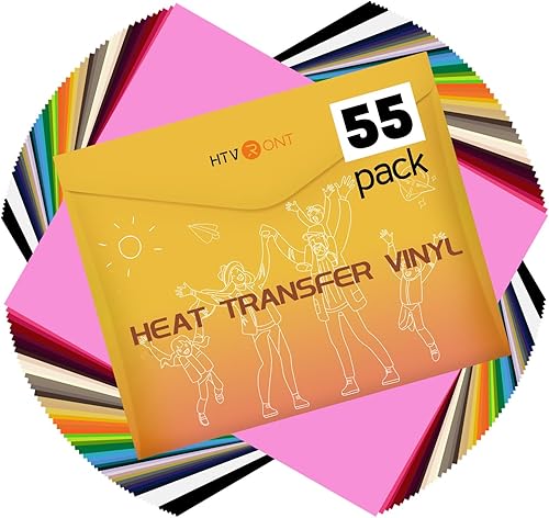 HTVRONT Vinilo de transferencia de calor, paquete de 55 unidades de vinilo para planchar de 12 x 10 pulgadas, compatible con la máquina de corte