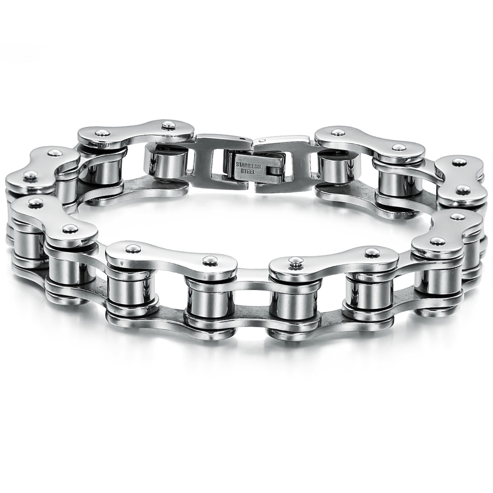 JewelryWe joyería pulsera de hombre de acero inoxidable Plata cadena conecta pulsera para hombre