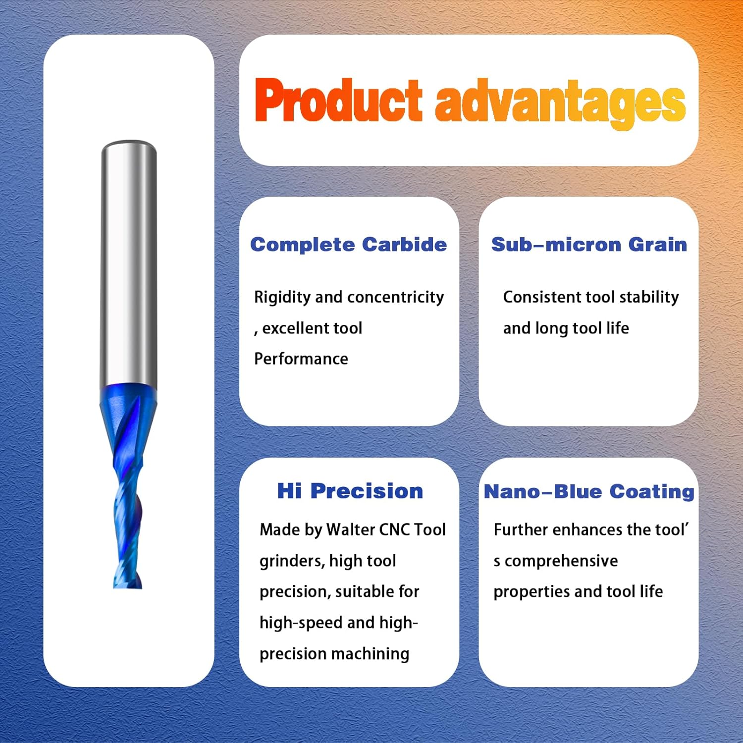5PCS Spiral Upcut Router Bit 1/4" Shank 1/8" Cutting Dia 2" OAL with Nano Blue Coating Solid Carbide for CNC & Wood & Plastic Routing,Engraving,Grooving