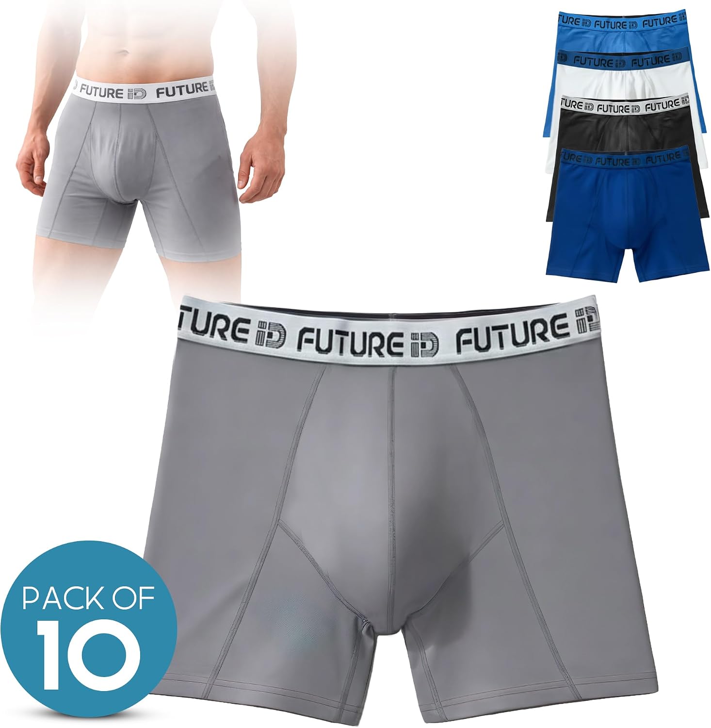 FUTURE ID Men’s Resilience Boxer Briefs 10-Pack – Breathable Cotton, No Ride-Up, Soft Stretch, All-Day Comfort Underwear