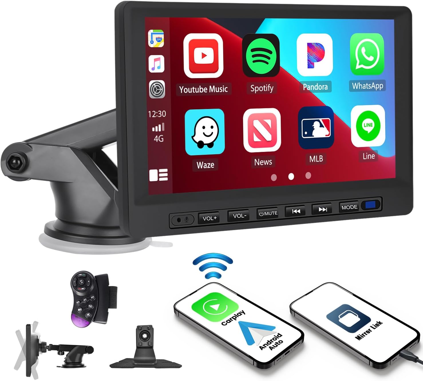 SIXWIN Portable Car Stereo with Wireless Carplay Android