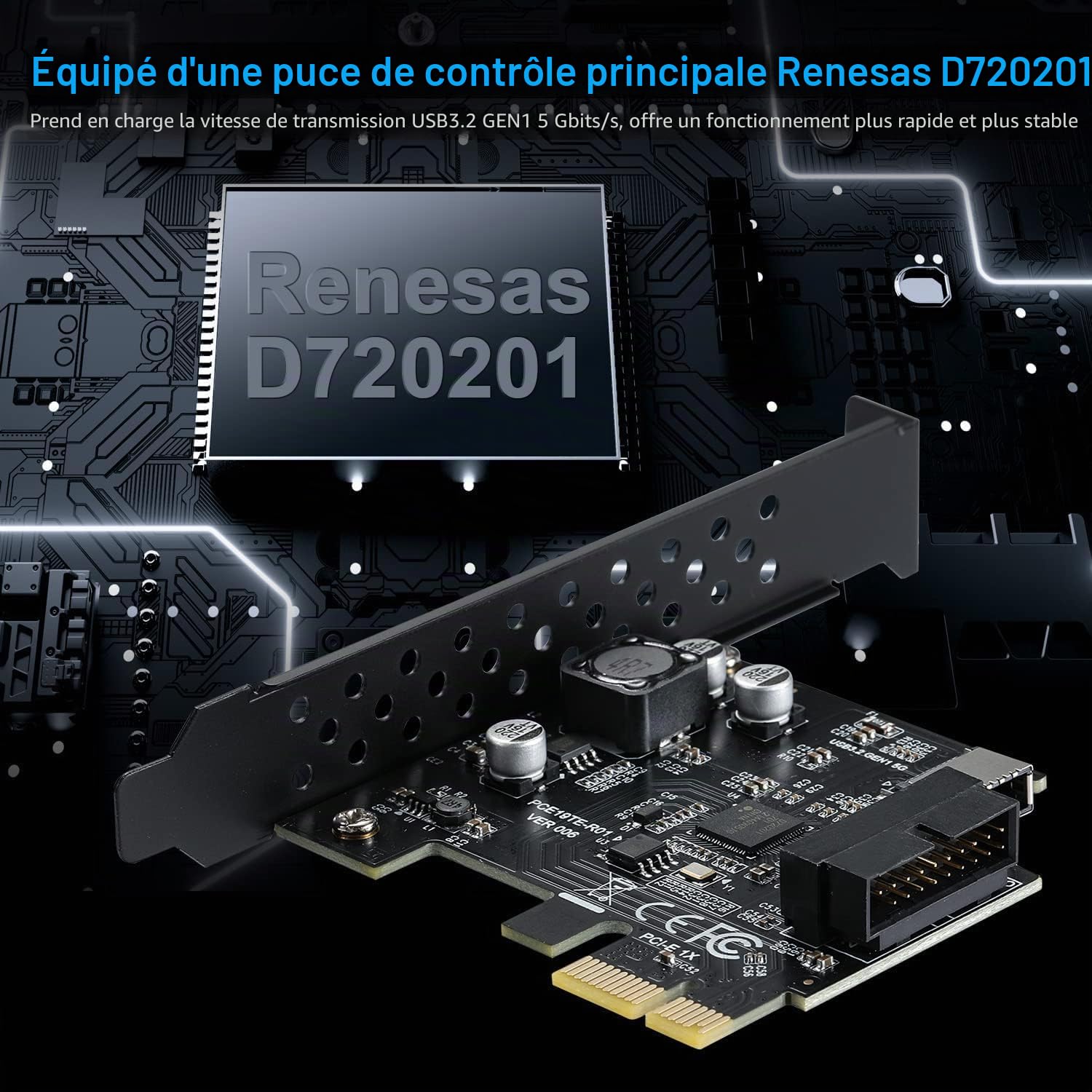 USB 3.2 GEN1 Type-e (clé A) en Face Avant (vers Type-C en Face Avant) 5 Gbps