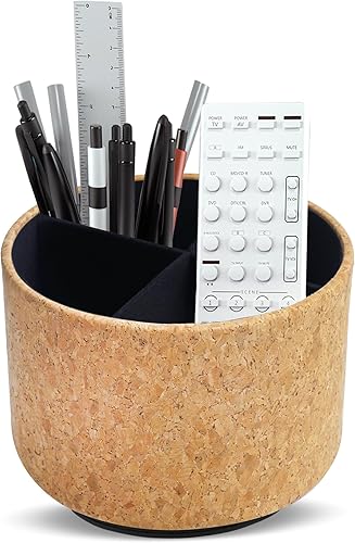 Miniatura 35 de Organizador redondo de cuero para suministros de arte, soporte para control remoto, giro de 360 grados, soporte multifuncional para lápices, 4