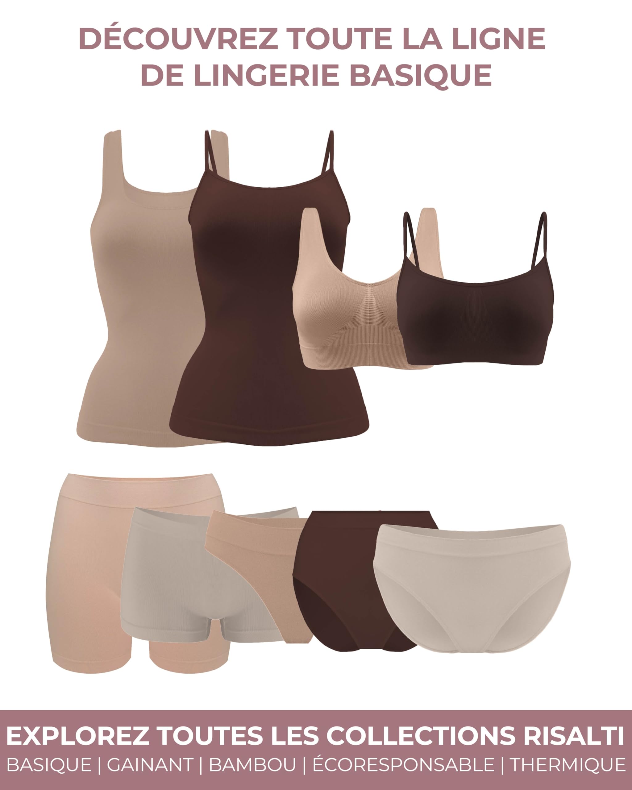 Risalti Débardeur Femme en Microfibre - 3 Pièces Épaule Étroite, Élégant, Plus Doux que le Coton, Caraco Sans Couture, Sous-Vêtements - Made in Italy