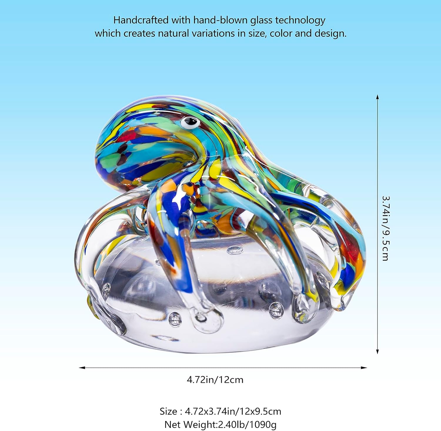 Hand Blown Art Glass Octopus Figurine on Crystal Ball | Handmade Sea Creature Collectible, Ocean Theme Desk Paperweight & Aquarium Decor (Turquoise) - Image 2