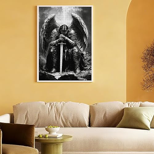 Miniatura 2 de 1000 Pieces Jigsaw Puzzle for Adults Vintage Fallen Angel Knight in Armor Black and White Dark Fantasy Medieval Challenging and Fun Game Family Game