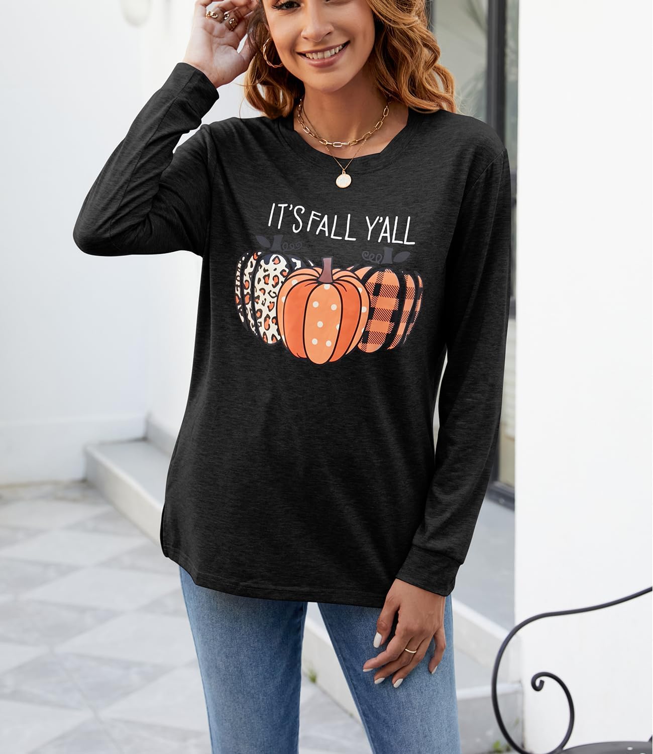 Womens Pumpkin Graphic Sweatshirts Crewneck Casual Fall Long Sleeve Tops - Image 5