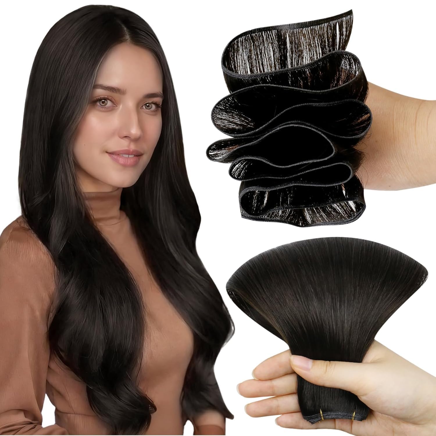 LaaVoo Tressen Echthaar Weft Extensions Echthaar