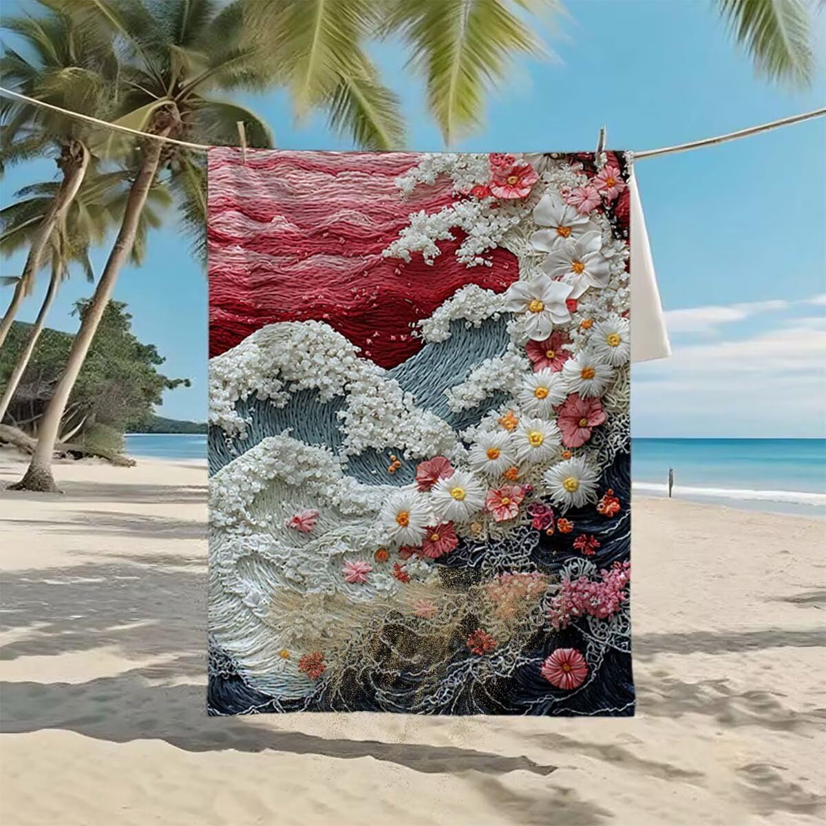 Toalla de Playa Grande 220x100cm/35x70cm, Juego de 2 Toalla Microfibra XXL de Antiarena, Toallas Playa Suave Ligera, Absorbente Secado Rápido, Beach Towel Viaje, Regalo Mujer Hombre (Paisaje) A-70