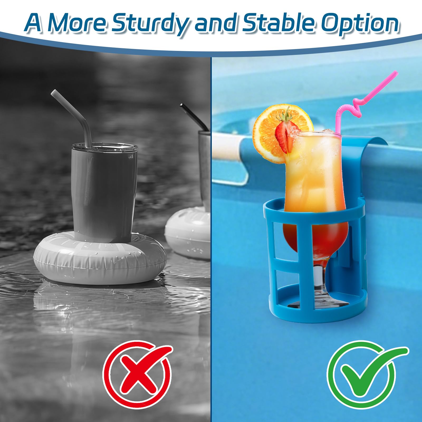 4 Piezas Soporte para Bebidas Piscina, Soporte para Bebidas para Piscina Elevada, Accesorios para Piscina, Soporte Multifuncional, Soporte para Bebidas de Plástico, Sin Derrames (Azul)