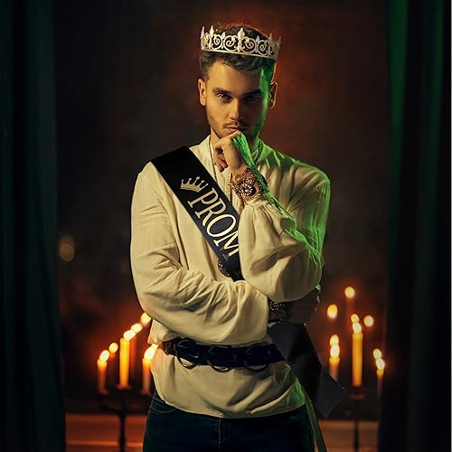 Miniatura 5 de Lyrow Juego de 4 coronas y fajas de graduación de Halloween, para niñas, graduación, rey y reina, tiara para recuerdos de fiesta, mujeres, boda,