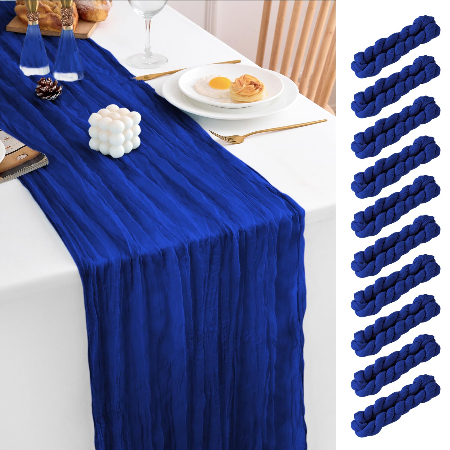 Photo 1 of 10 Pack Royal Blue Table Runner 21x120 Inch Royal Blue Cheesecloth Table Runner 10FT Boho Gauze Table Runner Long Cheese Cloth Table Runner Semi Sheer Runners for Wedding Bridal Baby Shower Party