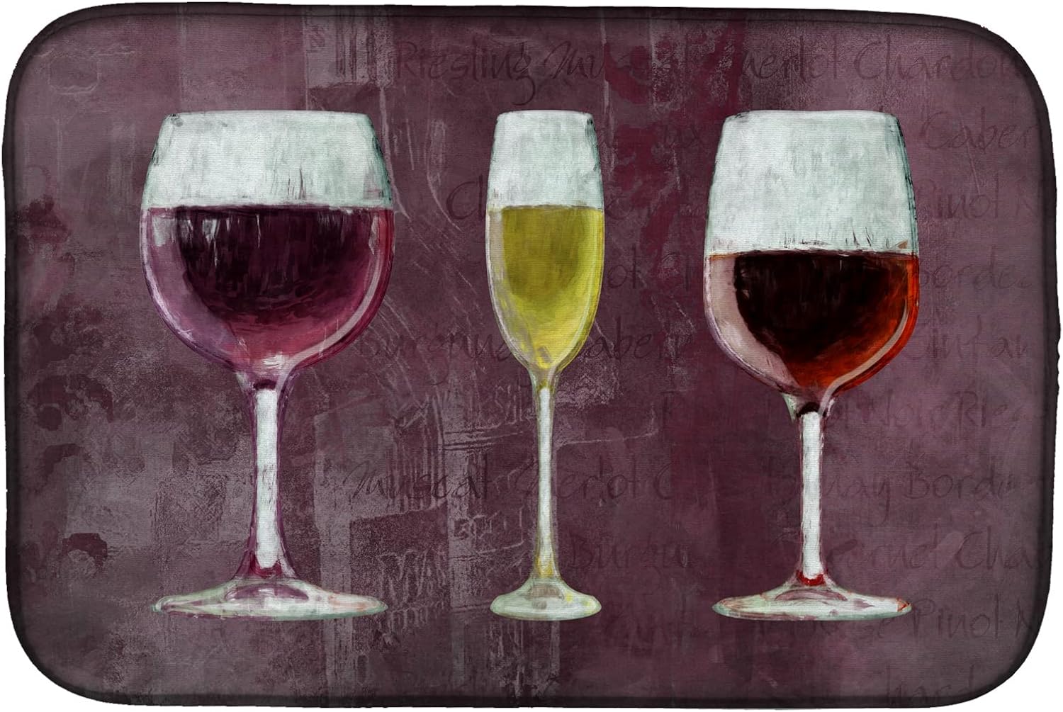 Caroline's Treasures SB3073DDM Three Glasses of Wine Purple Dish Drying Mat Absorbent Dish Drying Mat Pad for Kitchen Counter Dish Drainer Mat for Countertop, 14 x 21", Multicolor