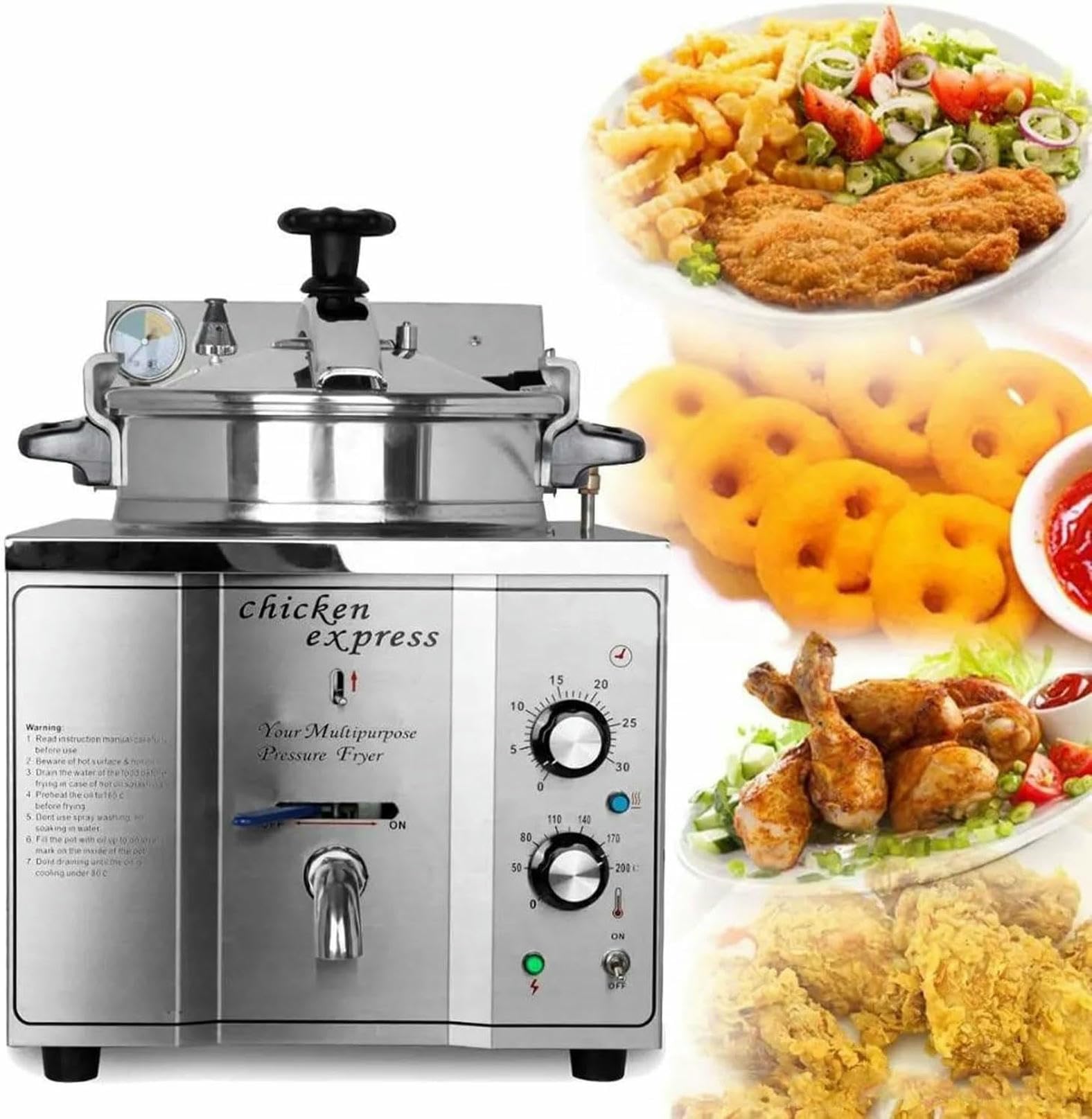 ASerZenith 16L Commercial High Pressure Fried Chicken Stove, 3.2Kw Electric Countertop Pressure Chicken Fryer,For Restaurants