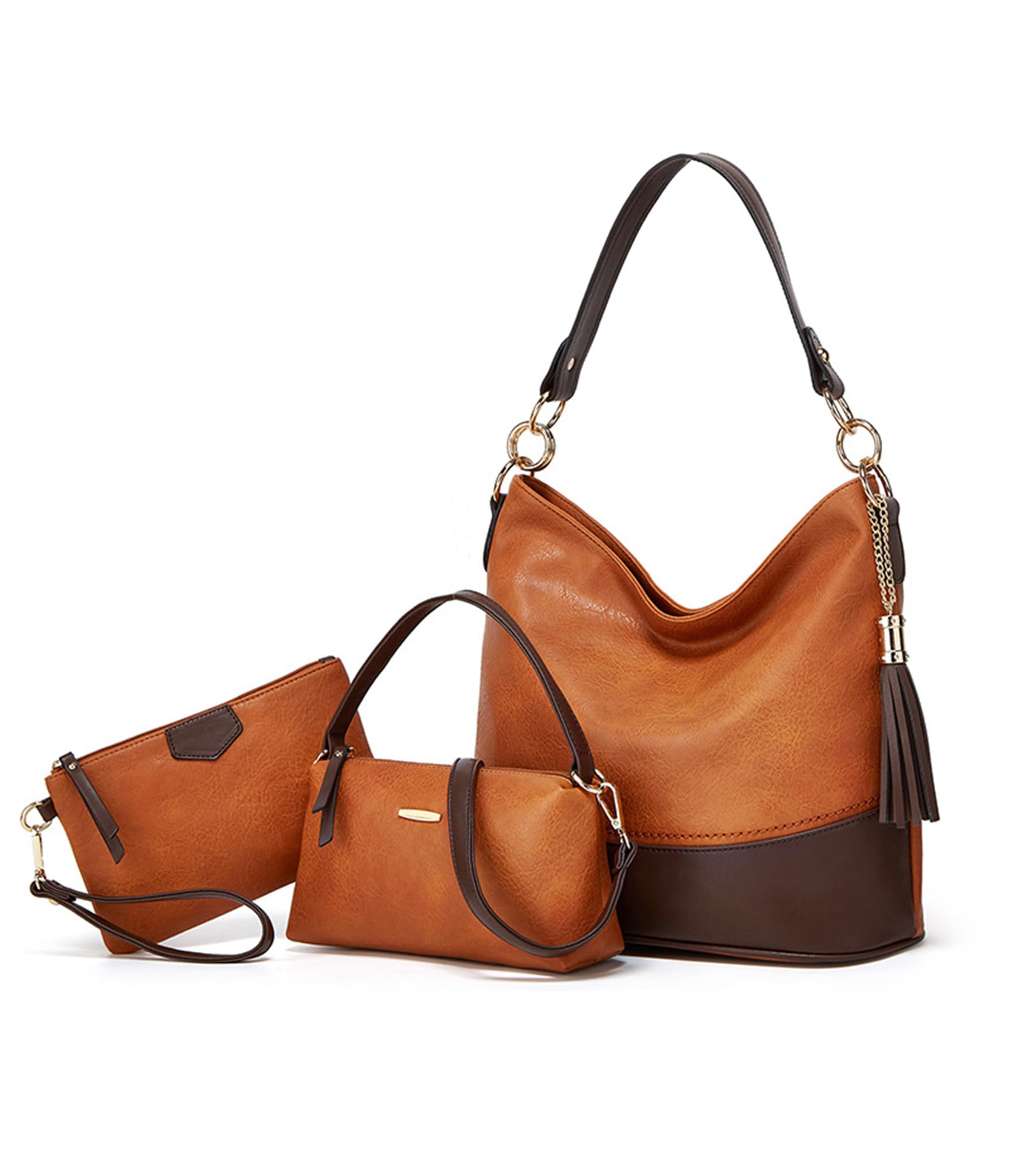 Large 3PC Set Soft Leather Tote Handbag for Women Stylish Hobo Shoulder Bag with Top Handle