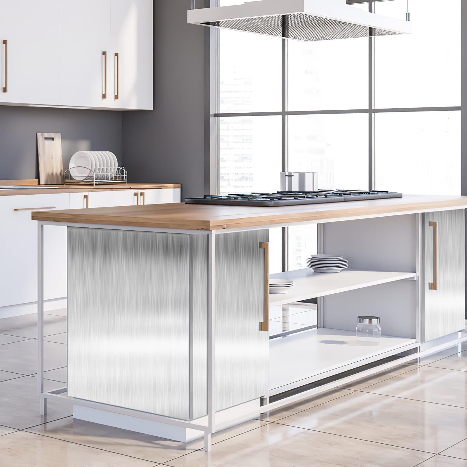 Arthome Gebürstetes Silber Klebefolie Möbel Tapete,40cmx3m Selbstklebende Tapete Wasserdichtes PVC Vinyl Möbelfolie, Klebefolie Papier für Möbelabdeckung, Arbeitsplatte, Küche, Regalauskleidung