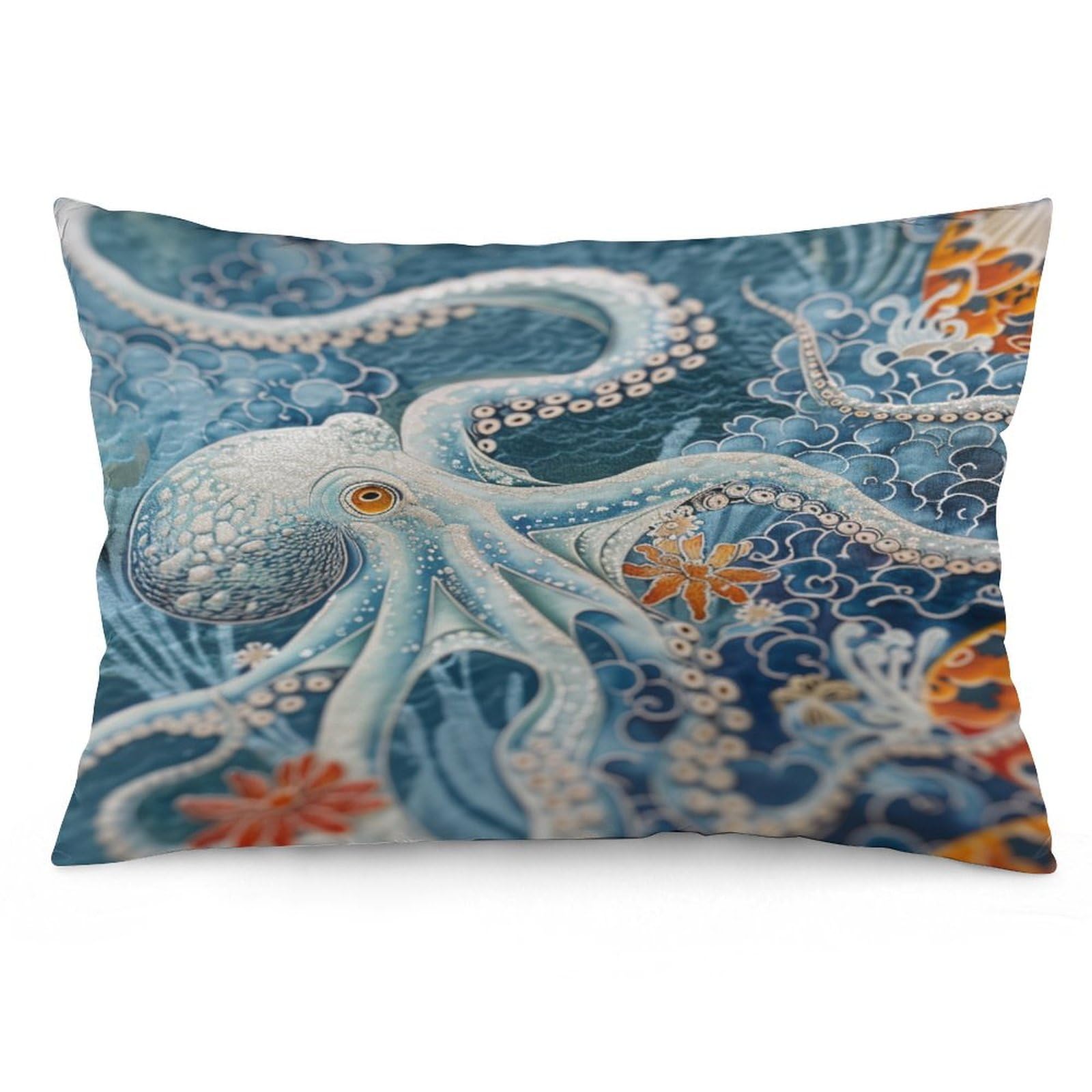 MaSiledy Large Couch Pillows Watercolor Octopus in The Ocean Pillow Protector Vintage Octopus Blue Freshen Up Nautical Sea Rectangle Pillow Covers for