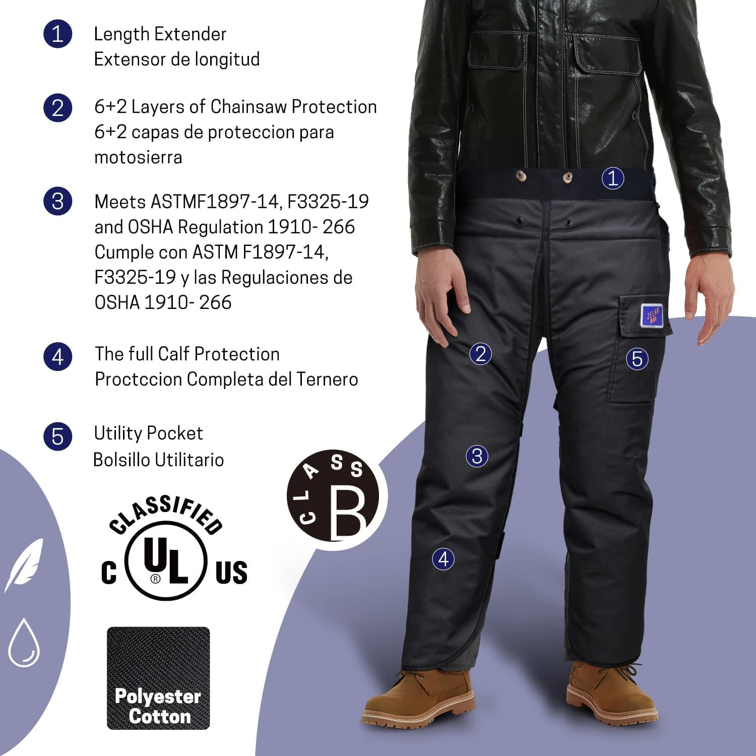 Chainsaw Chaps with Adjustable Belt&Pocket, Forestry Protective Gear