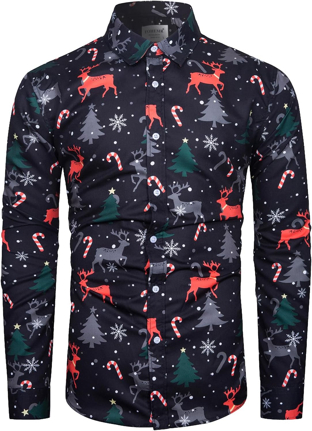 fohemr Mens Christmas Novelty Shirt Ugly Santa Claus Button Down Long Sleeve Funny Holiday Costume Shirts for Party