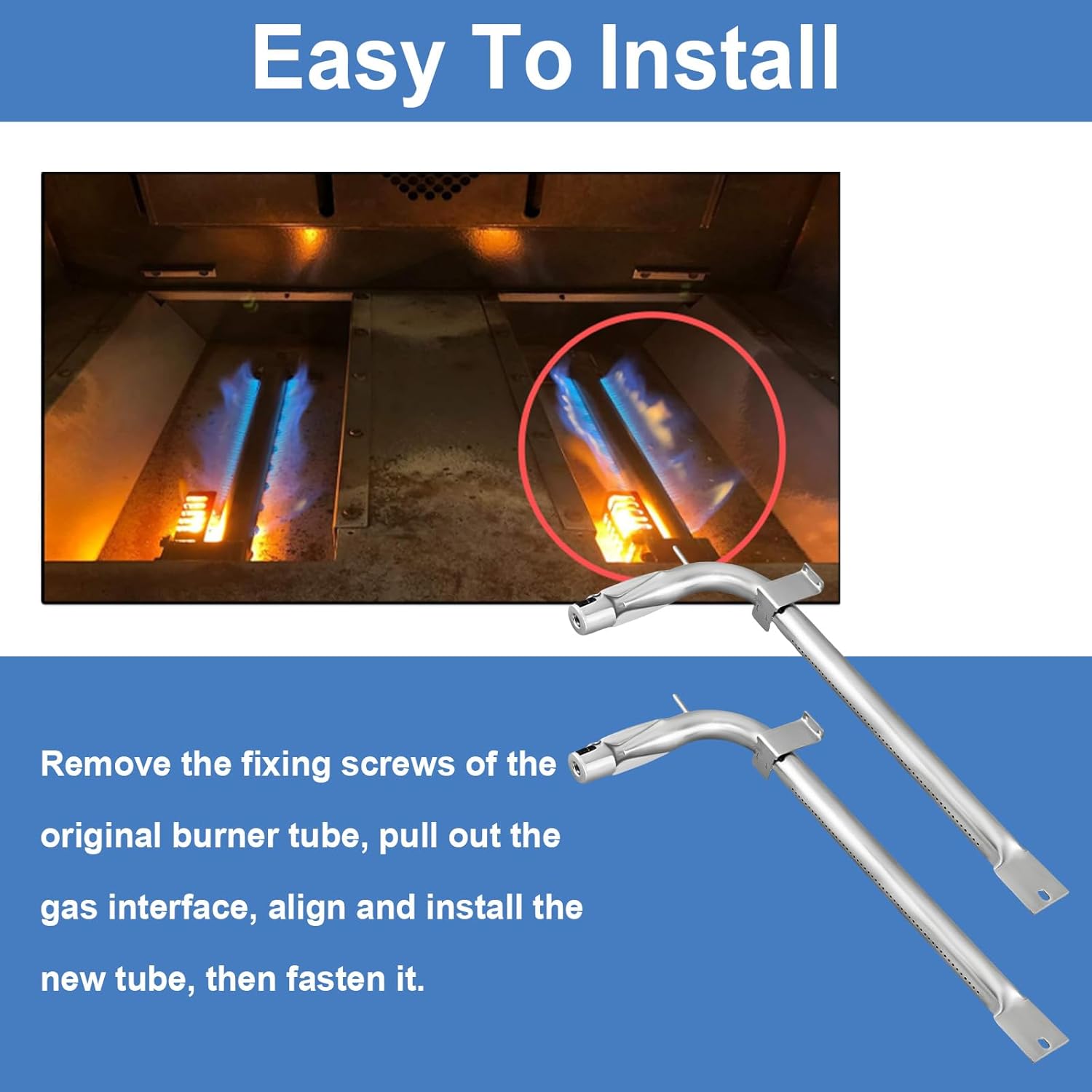 2 Pack PB050012 Oven Burner Tubes, Stainless Steel Oven Replacement Tube, Compatible With Viking Gas Burnner Models EVGIC305, EVGIC365, EVGIC485, VGIC305, Replace PB050009, AP5315675, 811319